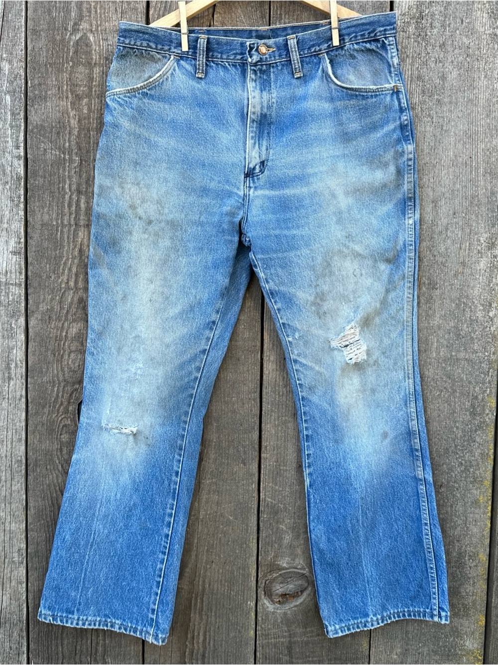 VTG 70s-80s Rustler Jeans Yellow Tag Distressed 36 x 30